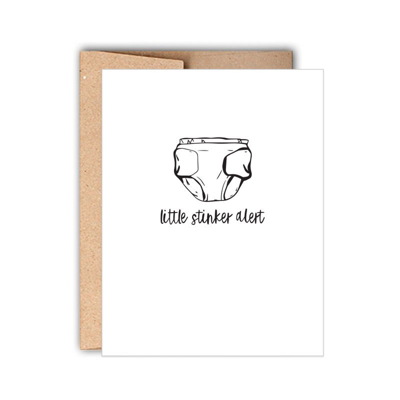 Little Stinker Alert Letterpress Baby Card - Funny Baby Shower Gift