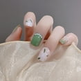 thumbnail image 3 of 24 Pcs Faux Ongles Vert Doux Fleur Perle Faux Ongles pour Femmes et Filles Colle Gelée, 3 of 9