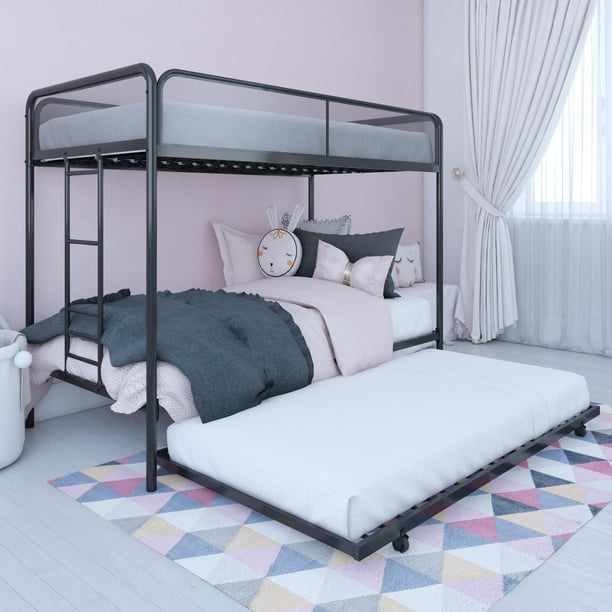 DHP Ezra Triple Twin Metal Bunk Bed for Kids, Black