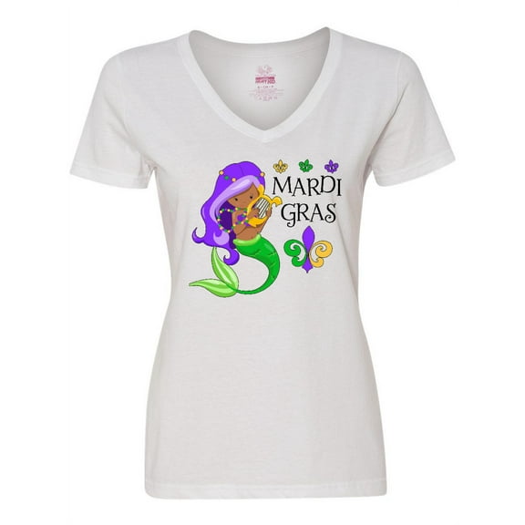 Inktastic Mardi Gras Mermaid with Harp and Beads Women's V-Neck T-Shirt