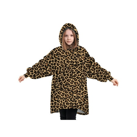 

Musuos Kid Velvet Leisure Wear Fall Smock Loose Home Sleeping Shower Camouflage Cow Skin Leopard Printed Kangaroo Pocket Dress