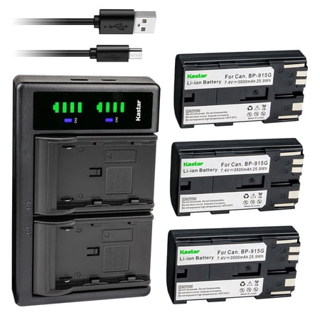 Kastar 3-Pack BP-915G Battery and LTD2 USB Charger Compatible with Canon C2  FV1  DM-MV1  DM-MV10  DM-MV20  E1  E2  E30  E65AS  EOS C100  C100 Mark II  EOS C300  C300 PL  EOS C500  C500 PL Camera