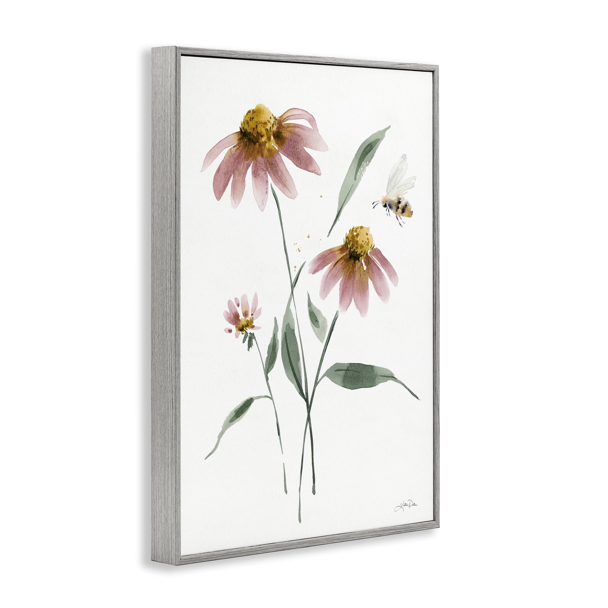 Stupell Industries Wild Honeybloom Florals Botanical & Floral Painting Gray Framed Art Print Wall Art, 12 x 18