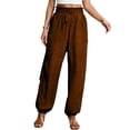 thumbnail image 2 of Casual Pants for Women 2026 Spring Fall Cotton Linen Elastic High Waist Drawstring Straight Leg Pants with Pockets, 2 of 5