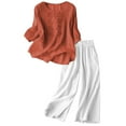 thumbnail image 3 of HAIJIE womens linen set two Piece Easter Sets for Women Summer Spring Lou-nge Sets Travel Vacation Outfits Cap Sleeve Side Slit Wide Leg Pants (Watermelon Red,M), 3 of 3