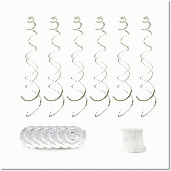 Shimmering Silver Celebration Swirls - 30-Piece Party Decor Set for Birthdays, Graduations, Weddings - Hanging Decorations for Ceilings, 22" Length