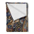 thumbnail image 2 of Paisley Soft Flannel Fleece Throw Blanket, Historical Moroccan Florets Slavic Effects Heritage Design, Cozy Plush for Indoor and Outdoor Use, 70" x 90", Royal Blue Sand Brown, by Ambesonne, 2 of 5