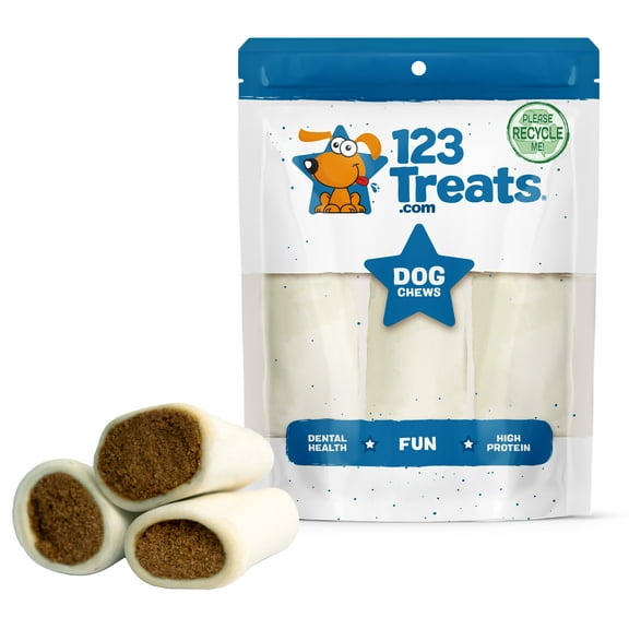 Stuffed Shin Bones for dogs 5-6" Large dog bone chews with Peanut Butter Flavor (4 Count)