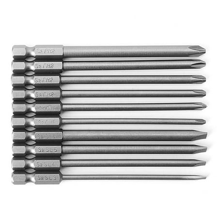 

【Ready Stock】 10 Pcs Magnetic Slotted PH2 Screwdriver Bit S2 Steel 1/4 Hex Shank 100mm
