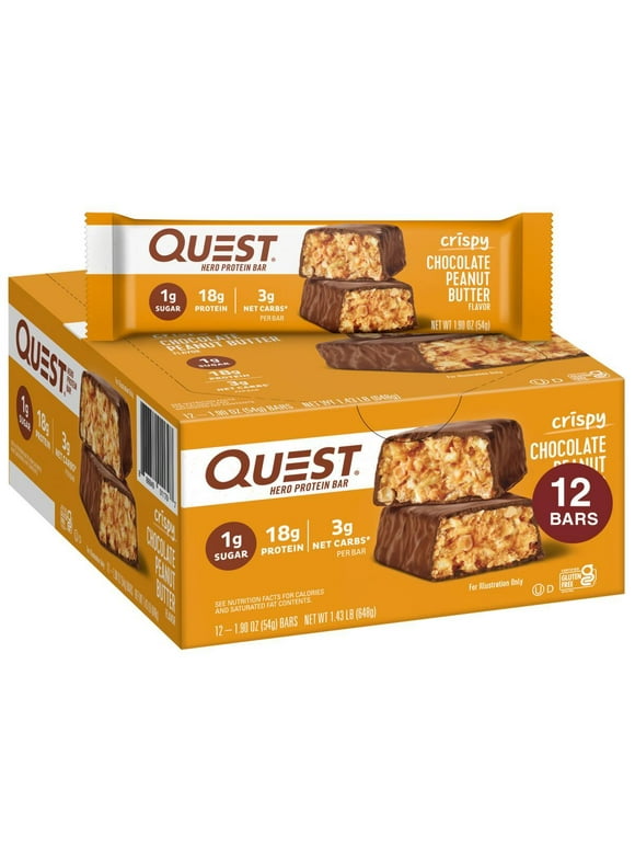 Quest Hero Protein Bars, Low Carb, Gluten-Free, Chocolate Peanut Butter, 4 Ct