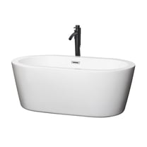 Mermaid 60 Inch Freestanding Bathtub in White with Polished Chrome Trim and Floor Mounted Faucet in Matte Black