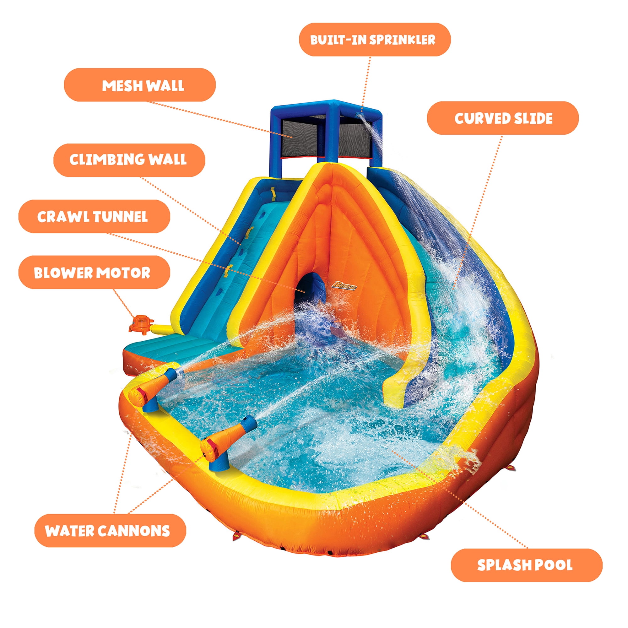 Banzai Sidewinder Falls Inflatable Water Park with Slide and Water Cannons
