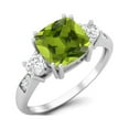 thumbnail image 2 of 7mm Cushion Peridot 925 Sterling Silver Three Stone Women Valentines Day Gifts Ring, 2 of 3