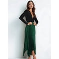 thumbnail image 5 of Women's Elastic Waist Pleated Skirts High Waisted Flowy Asymmetrical Low Midi Skirt for Summer Dark Green L, 5 of 10