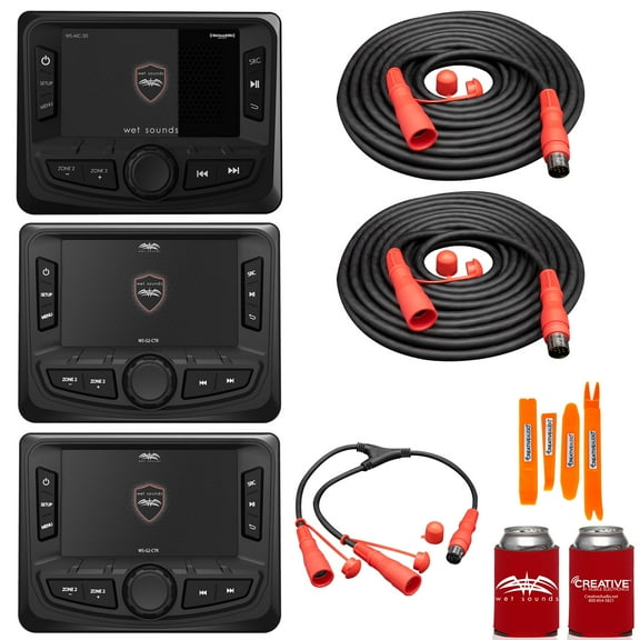 Wet Sounds WS-MC-20 2-Zone Media Center with (2) WS-G2-CTR Wired Transom Remote w/ Full Color Display for WS-MC-20