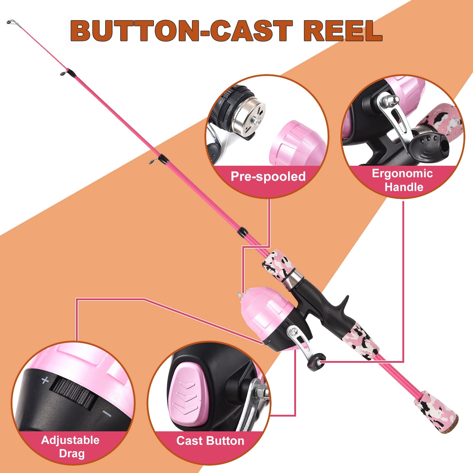Dcenta Kids Fishing Pole Pink, Portable Telescopic Fishing Rod and Reel Combo Kit - with Spincast Fishing Reel Tackle Box for Girls, Youth