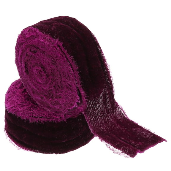 Velvet Ribbon for Gift Wrapping 1-1/2 Inch x 3 Yard Handmade Frayed Vintage Ribbons, Dark Red