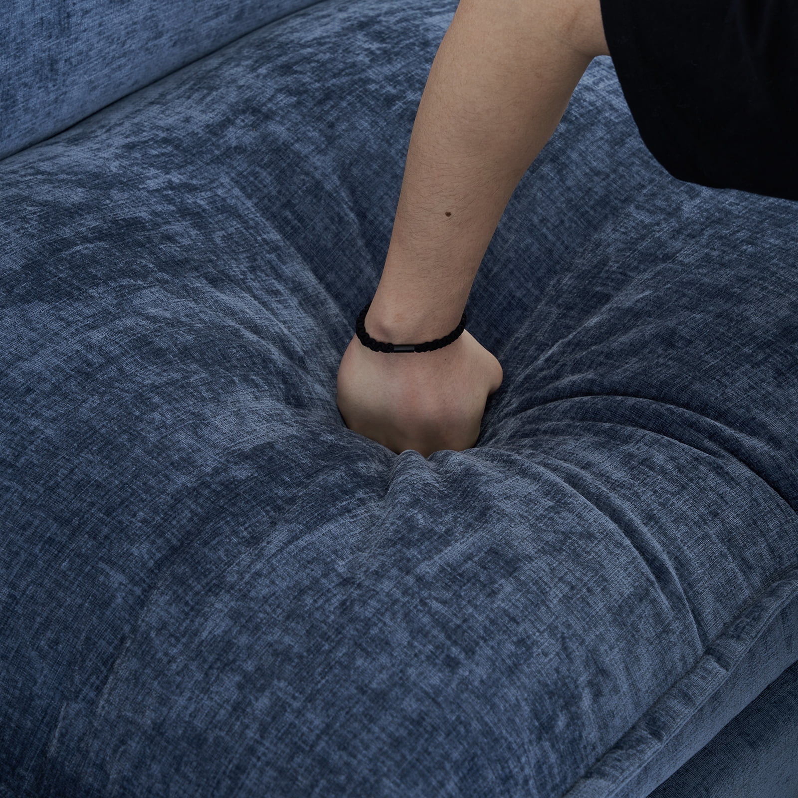 Zimtown Sectional Sofa with Ottoman, L Shaped Convertible Couch with Removable Chaise Chenille Fabric Sofa Set for 3-4 Persons Living Room Furniture Gray-Blue