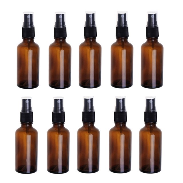 8 botellas de vidrio vacías de 50 ml para aceites esenciales, pulverizadores líquidos, rellenables.