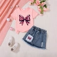 thumbnail image 2 of kmaduk Kid Girls Clothes Outfits Bowknot T-Shirt + 2 In 1 Denim Short Skort Summer Clothing Set, Size 4-10 Years H,Size 5-6 Years, 2 of 4