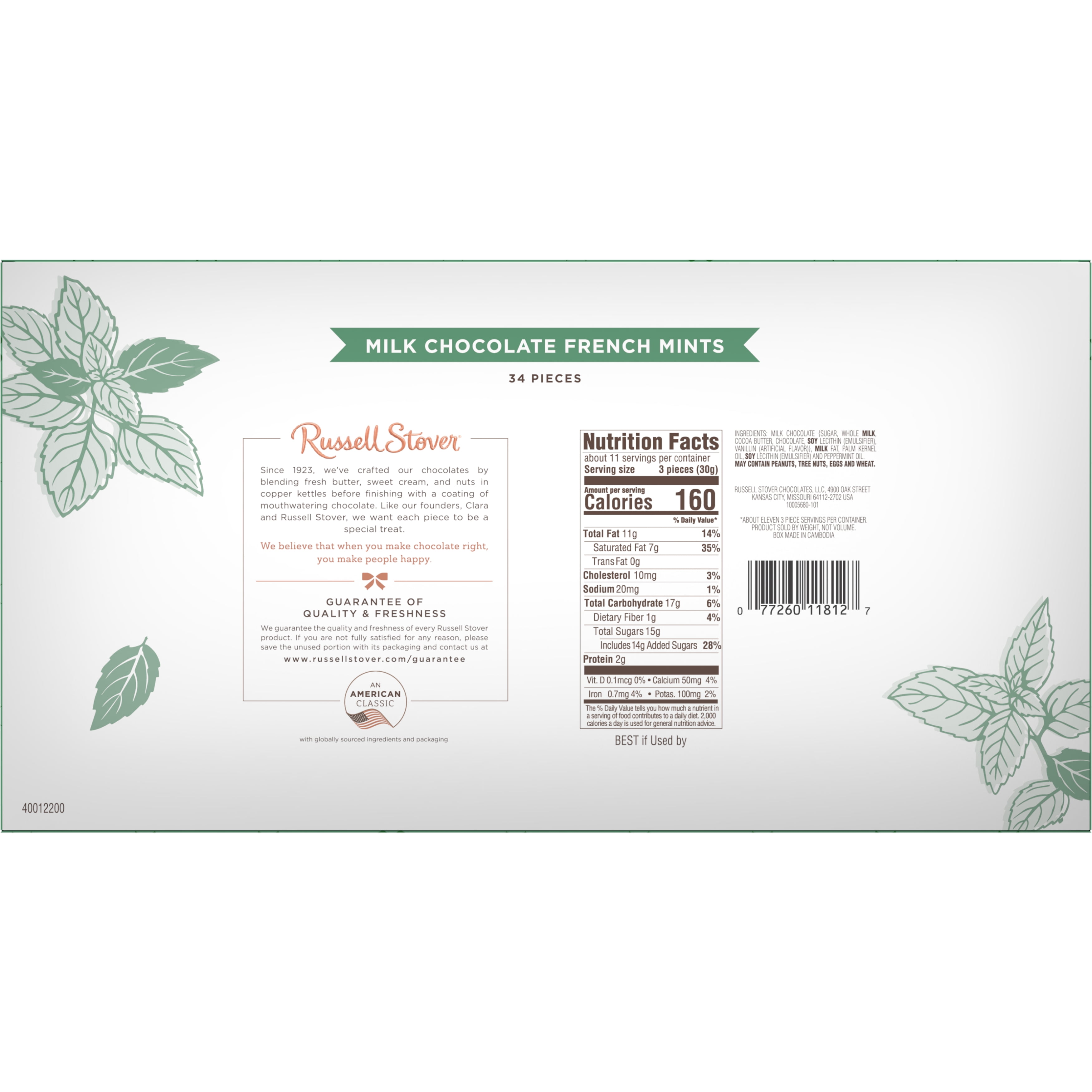 RUSSELL STOVER Milk Chocolate French Mints Candy Gift Box, 12 oz.