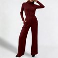 thumbnail image 2 of Women's Autumn/Winter Two-Piece Set: High Neck Long Sleeve Knit Sweater Top + Wide Leg Lounge Pants – Stylish, Elegant & Comfy Casual Airport Outfit, 2 of 5