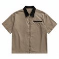 thumbnail image 5 of hotojiny Men's Athletic Shirt Short Sleeve Full Zip Daily Shirt Lightweight Collared Workout Gym T-Shirt for Fishing(Khaki,XX-Small), 5 of 5