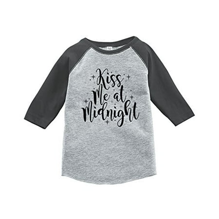 

7 ate 9 Apparel Kids Kiss Me at Midnight New Year s Eve Grey Baseball Tee
