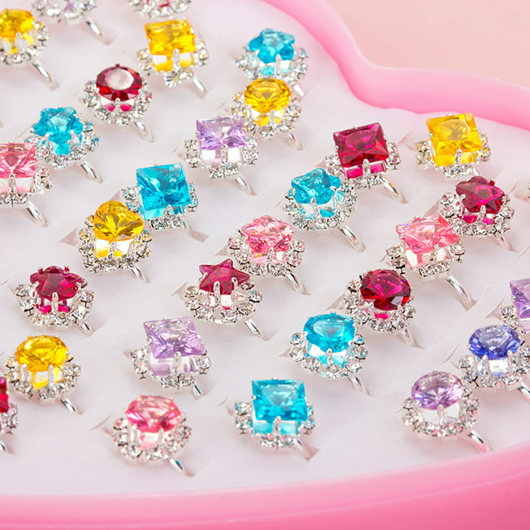 36PCS Kids Ring, Peaoy Cute Cartoon Rhinestone Adjustable Jewelry Ring  Alloy Ring for Kids Girls Children