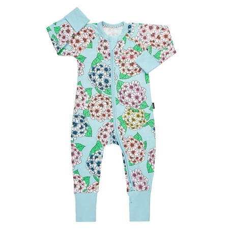 

Bonds Baby Wondersuit 2 Way Zipper and Fold Over Feet/Cuffs Footies - Blue Hydrangea Flowers (18-24 Months)