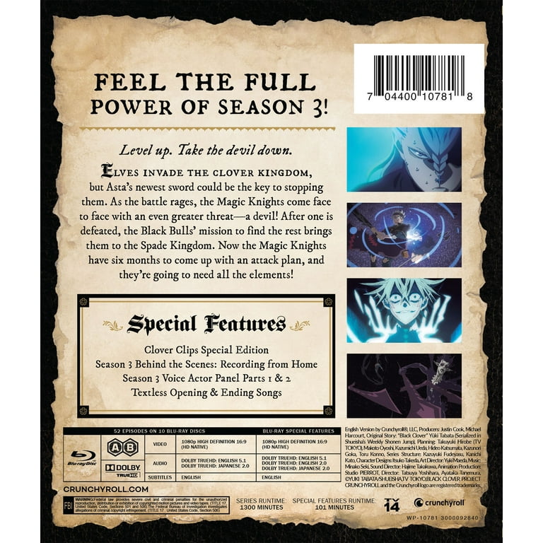 Free Shipping New Black Clover Complete Season 3 Blu ray Walmart