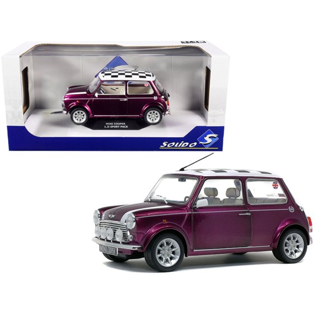 1997 Mini Cooper 1.3i Sport Purple con Check Top 1/18 Modelo de coche a presión por Solido Solido S1800606