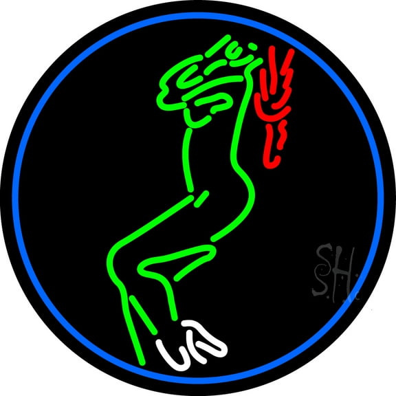 Strip Girl LED Neon Sign 26" Tall x 26" Wide - inches Black Square Cut Acrylic Backing, with Dimmer - Premium built indoor Sign for Strip Club, Dance club, Décor, Bar.