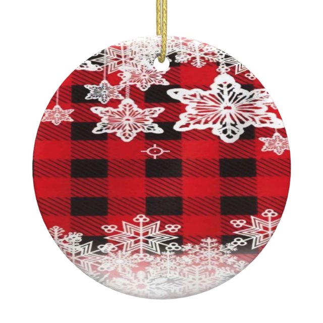 Adorno navideño colgante de nieve y cuadros escoceses para árbol de Navidad - Decoraciones colgantes de cerámica para fiestas - Ideas para regalar adornos navideños