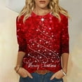 thumbnail image 2 of GaThRRgYP Christmas Tops for Women Long Sleeve, Christmas Clearance Women's Fashion Christmas Day Printed T-Shirt 3/4 Sleeves Blouse Round Neck Casual Tops, 2 of 5