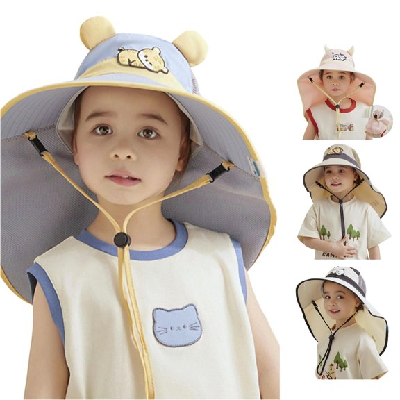 Oiyii Toddler Girl’S Outdoor‑Ready Bucket Hats Panda‑Accented Sun Hats, Blue