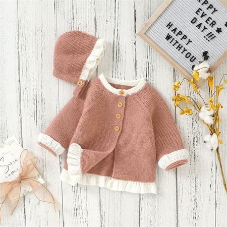 

Sweater For Child Baby Girl Boy Knit Cardigan Warm Pullover Tops Toddler Solid Ruffled Outerwear Jacket With Hat Caps Outfits Clothes Coat