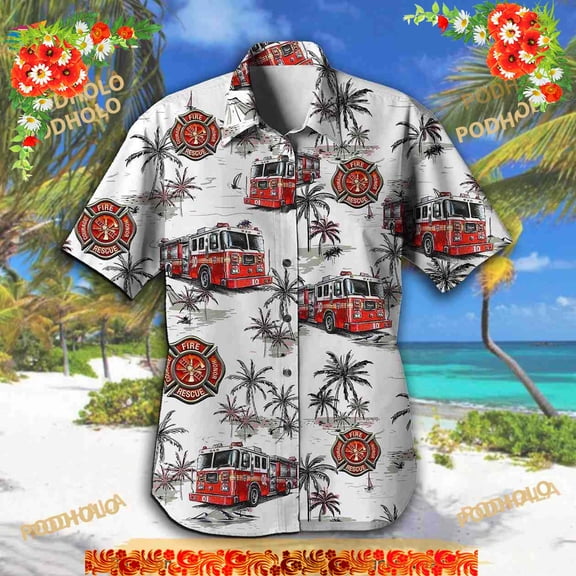 Firefighter Aloha Summer Casual Button Down Shirt, Firefighter Hawaiian Shirt For Men