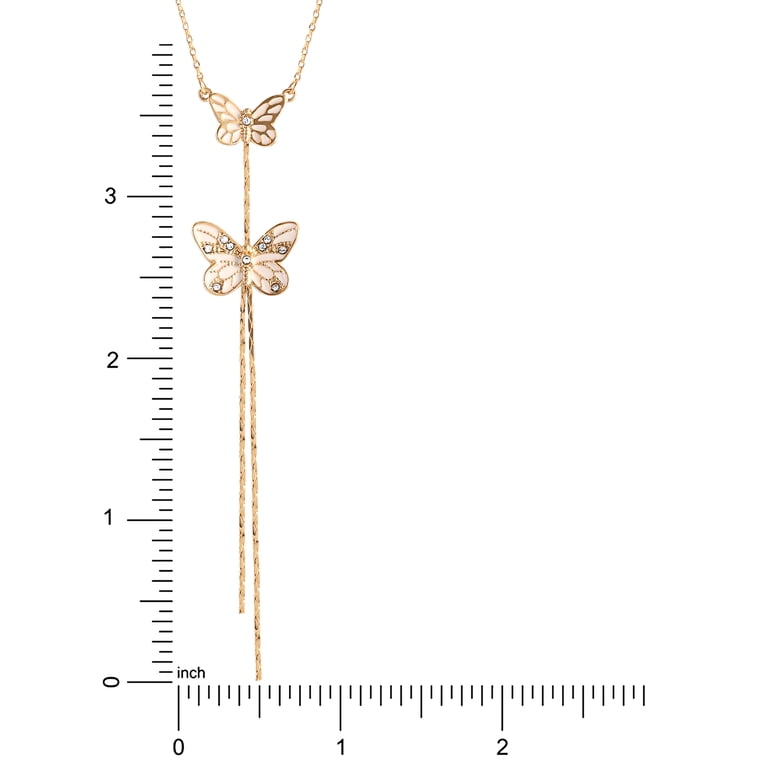 Jessica Simpson Butterfly Fringe Y Necklace, Gold-Tone photo 3