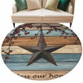 thumbnail image 2 of Blue Brown Texas Star 8ft Round Rug, Retro Country Star Farmhouse Wooden Non-Skid Rubber Backing Large Area Rugs - Living Room Bedroom Home Office, Indoor Floor Mat Carpets Washable Rug, 2 of 9