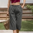 thumbnail image 2 of BangWanChi Leggings for Women Capri Women's Solid Cotton and Linen Drawstring Loose Casual Wide Leg Pants, 2 of 9