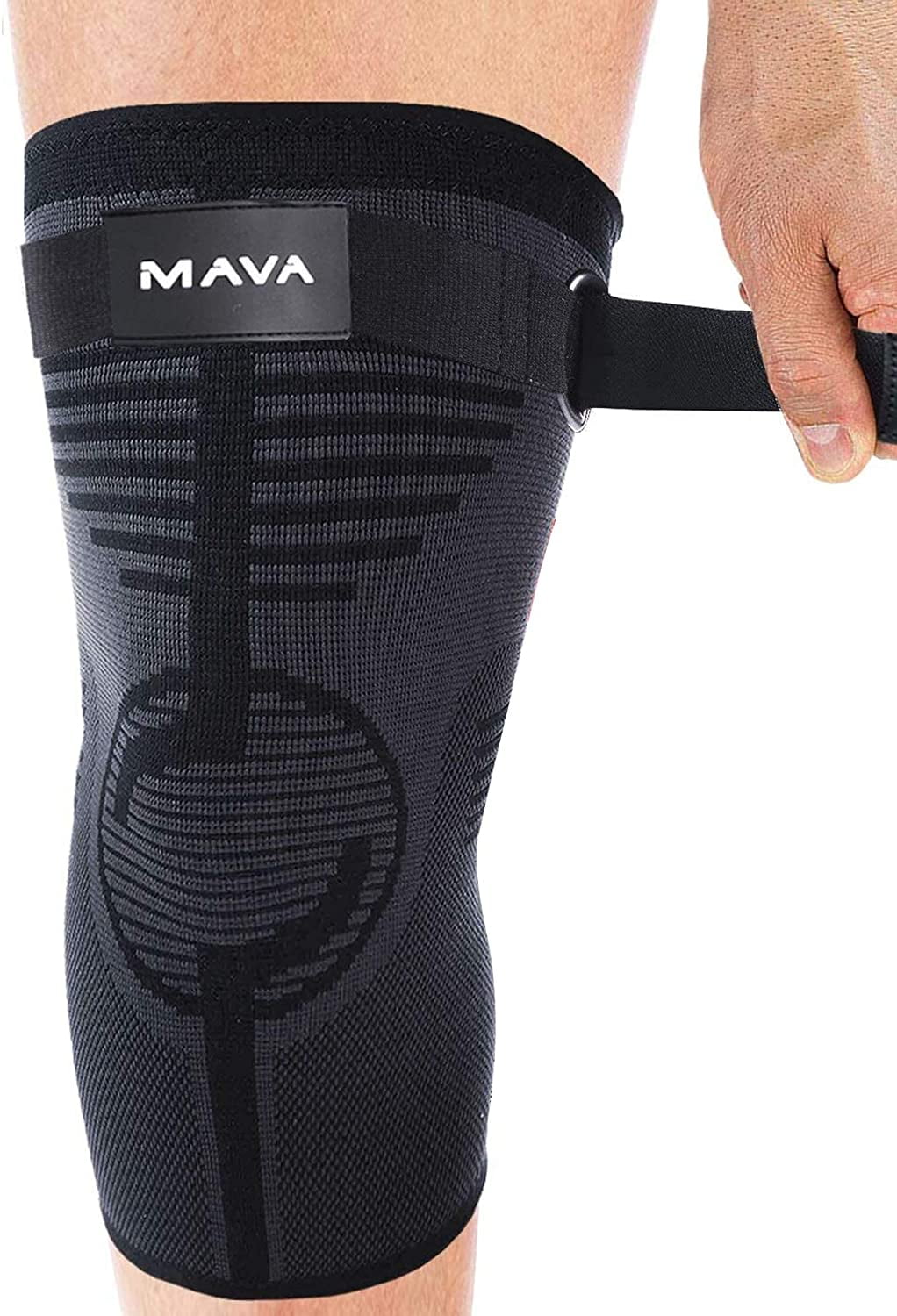 Details about  / Mava 2 Count Black Grey Medium Knee Compression Sleeves Support Pair