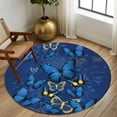 thumbnail image 3 of Blue and Yellow Butterfly Round Area&nbsp;Rug 5ft Plants Floral Art Blue Theme Non-Slip&nbsp;Washable Circle Rugs Soft Felt Indoor Floor Mat for Bedroom Kitchen Living Room Bathroom, 3 of 9