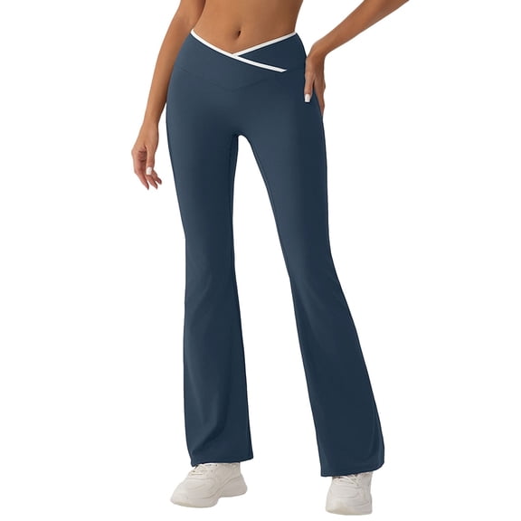 Riforla Workout Leggings for Women High Waist Flared Yoga Pants Contrast Color Slim Fit Wide Leg Tights Womens Pants Blue L