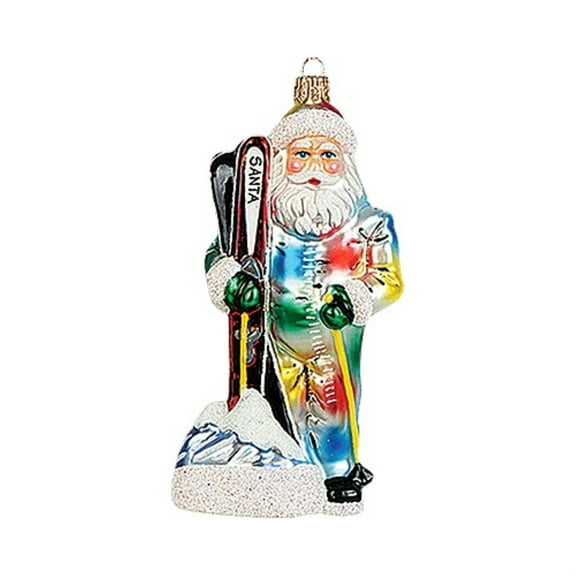 Skiing Santa Claus Polish Mouth Blown Glass Christmas Ornament Skier Decoration