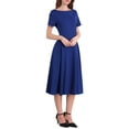 thumbnail image 4 of Vestidos de cuello barco para mujer INSPIRE CHIC 2025, vestido midi de corte A para ocasiones elegantes y casuales, 2XL azul real, 4 of 5