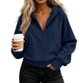 thumbnail image 3 of Hoodie for Women Half Zip Hoodie Drawstring Sweatshirt with Kangaroo Pocket Solid Color Ribbed Cuffs Cropped Long Sleeve Warm Winter Pullover Top, 3 of 7