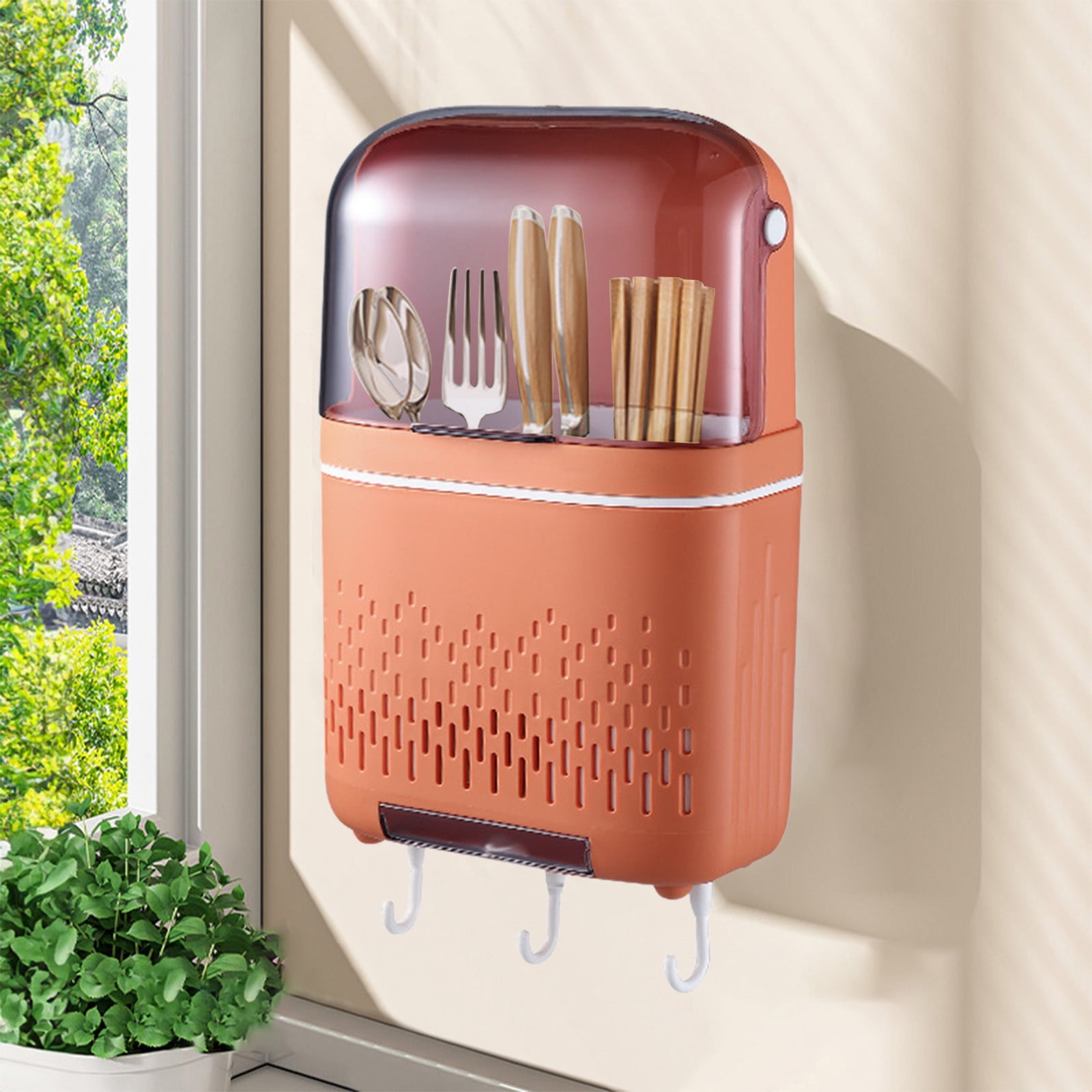 Dvumao Kitchen Storage, Punch Free Wall Mounted Chopstick Cage with Lid Tableware Airing Storage Basket Kitchen Hanging Rack Suitable for Kitchen Restaurant Storage, Gift for Friend