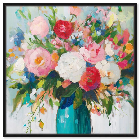 Nature's Colorful Canvas Modern Flower Vases by Art Remedy, Black Frame, 12" x 12"