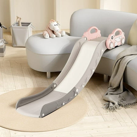 Toddler Indoor Sofa Slide - Stair Slide Attachment for Bed, Nugget Couch & Playgrounds, Car Shape - Pink